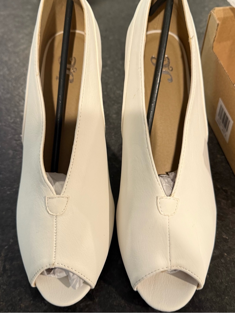 Women’s Peep-Toe Slip-On Heels in Cream